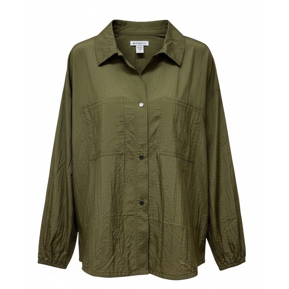 Athleta Women Lightweight Lunar Sheen Shirt Jacket Green Relaxed Size XS NEW